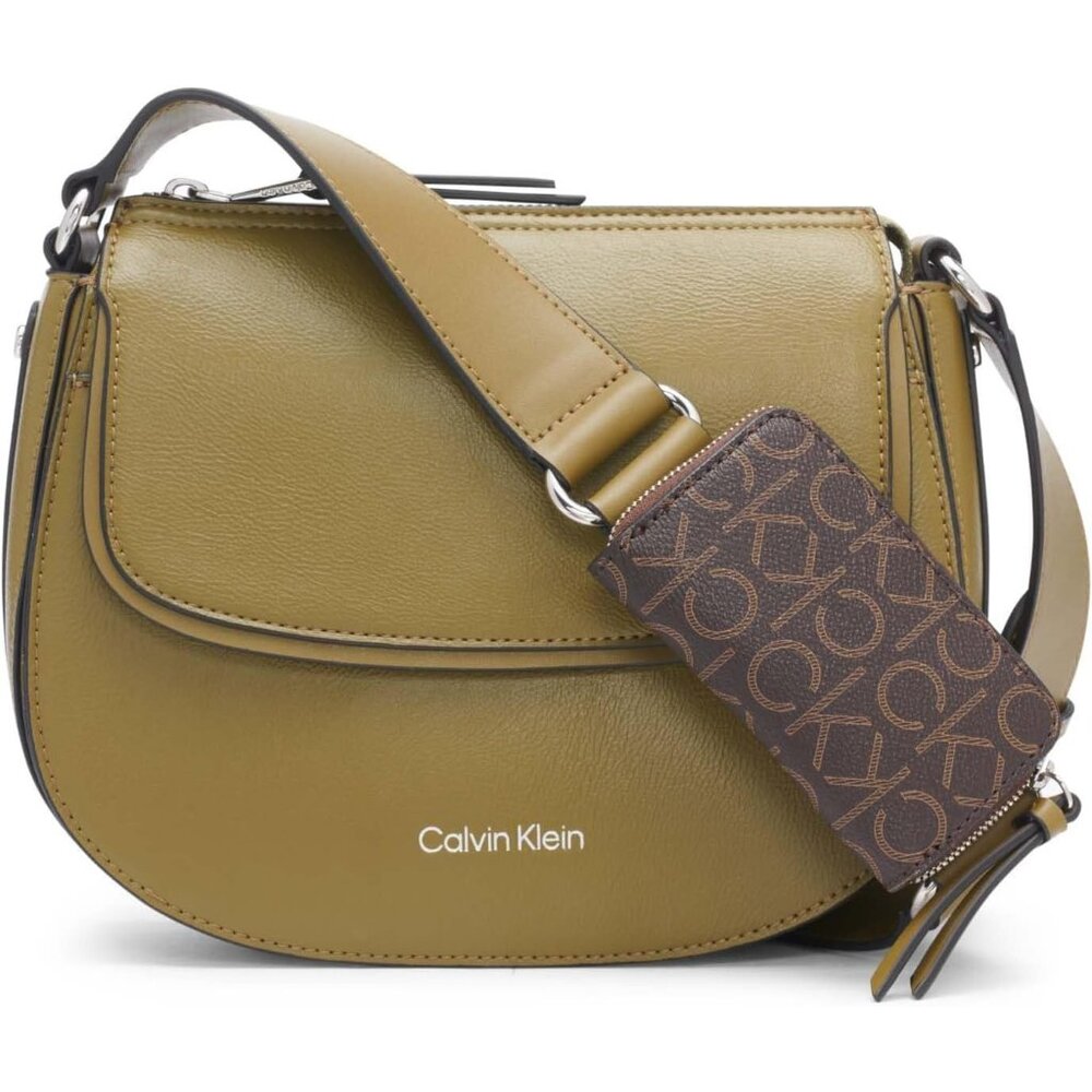 Women's Olive Branch Leather Inner Slip Pockets Adjustable Strap Crossbody Bag